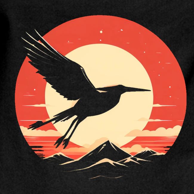 Majestic Crane Soaring Against Rising Sun