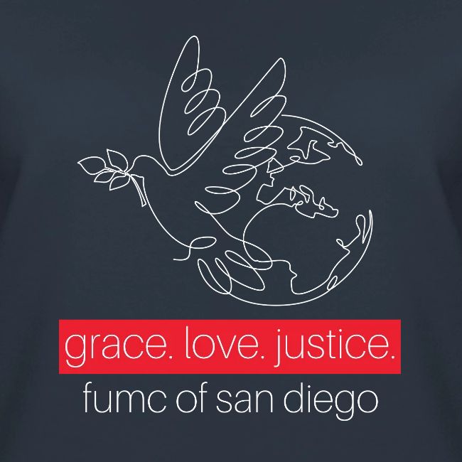 Grace. Love. Justice.- dove and earth graphic