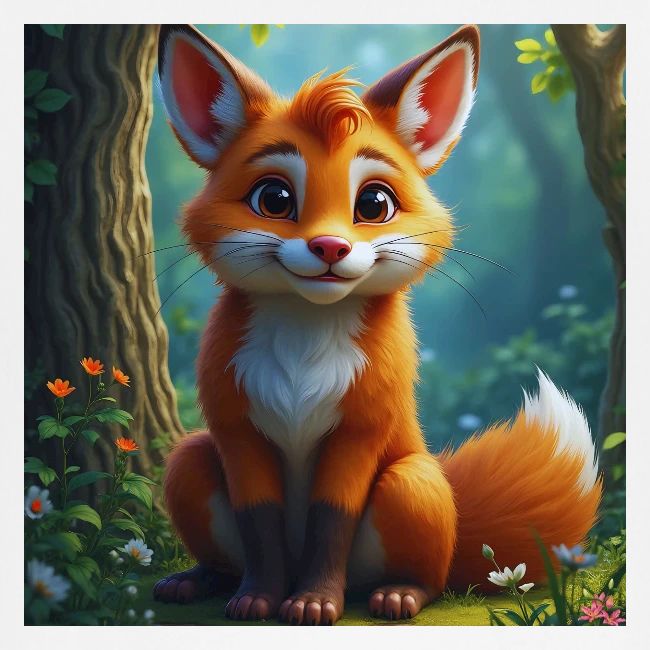 Magical fantasy fox in enchanted forest scene