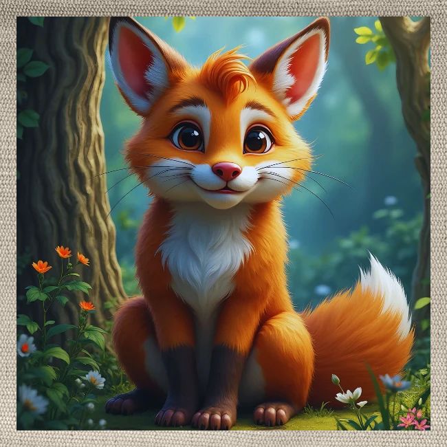 Magical fantasy fox in enchanted forest scene