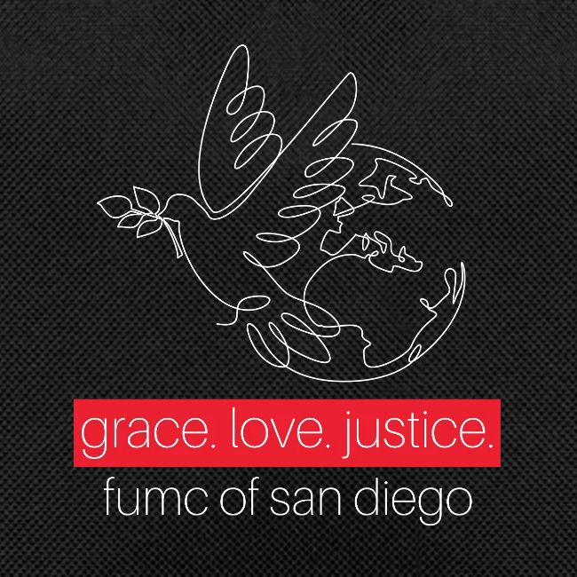 Grace. Love. Justice.- dove and earth graphic