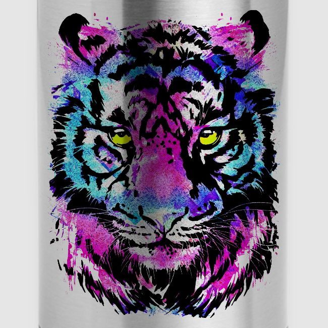 Neon Pink Tiger Head Portrait Drawing - Blue Tiger