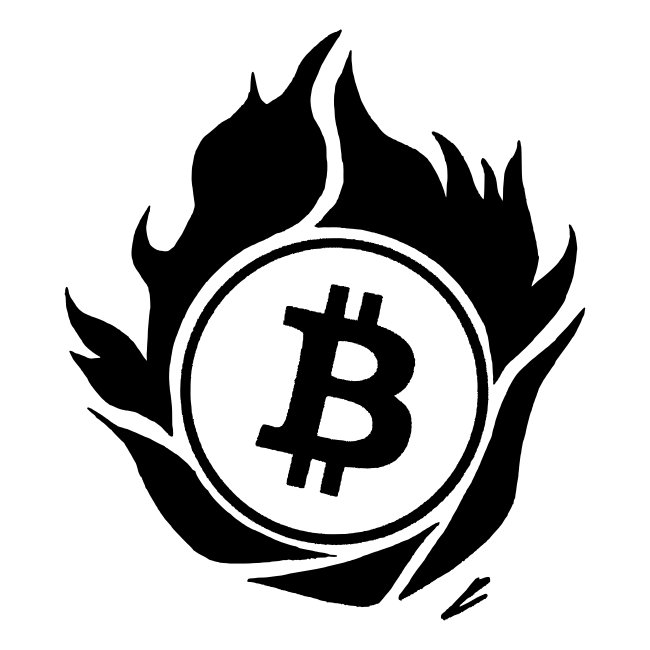 btc logo with fire around
