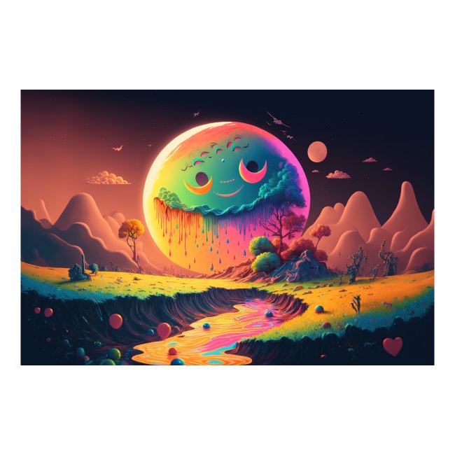 Spooky Smiling Moon Mountainscape - Psychedelia