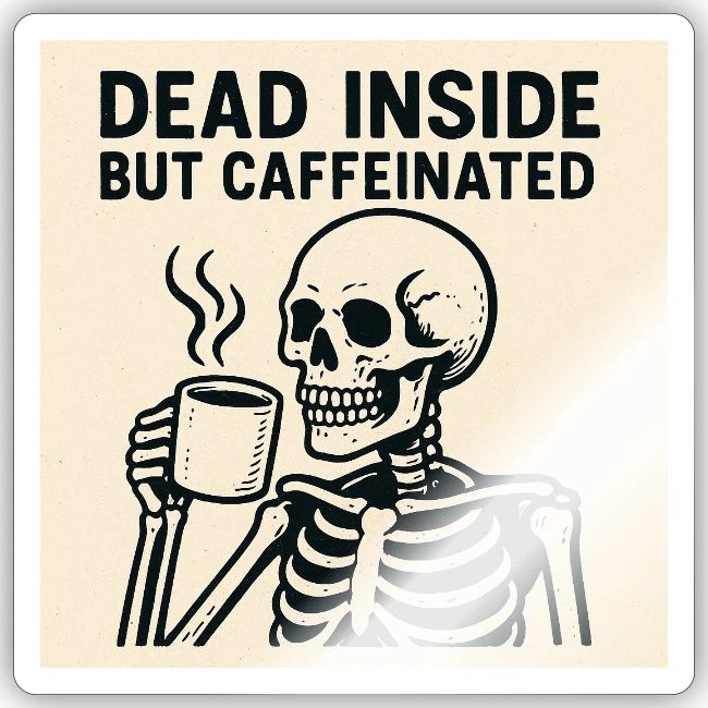 Skeleton Sipping Coffee