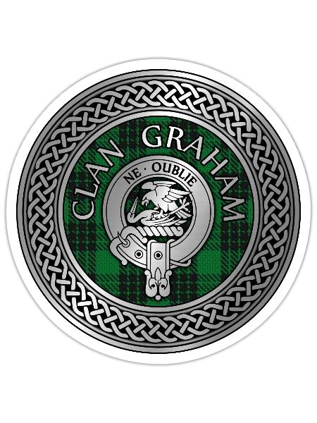 Clan Graham Crest & Tartan Knot - Sticker - white matte - Front
