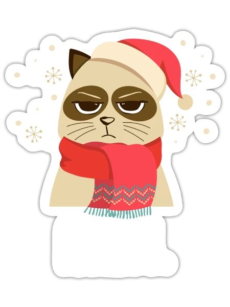 Nope Funny Meh Lazy Angry Cat Christmas - Sticker - white matte - Front