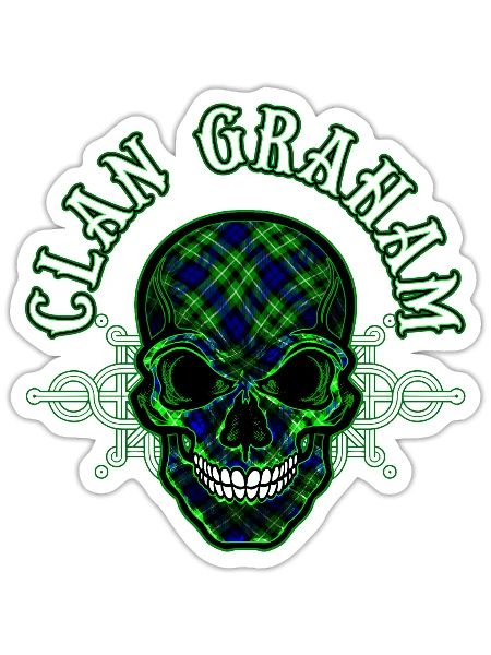 Scottish Clan Graham Tartan Celtic Skull - Sticker - white matte - Front