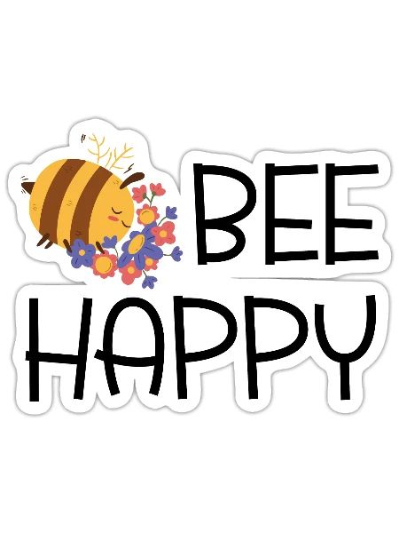 Bee happy schwarz - Sticker - white matte - Front