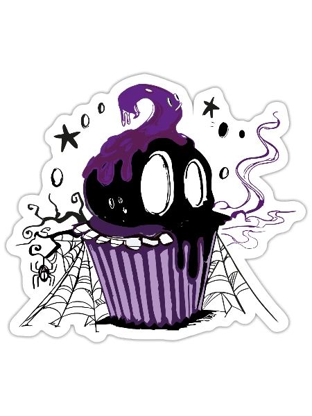 Black Halloween Skull Cupcake - Sticker - white matte - Front