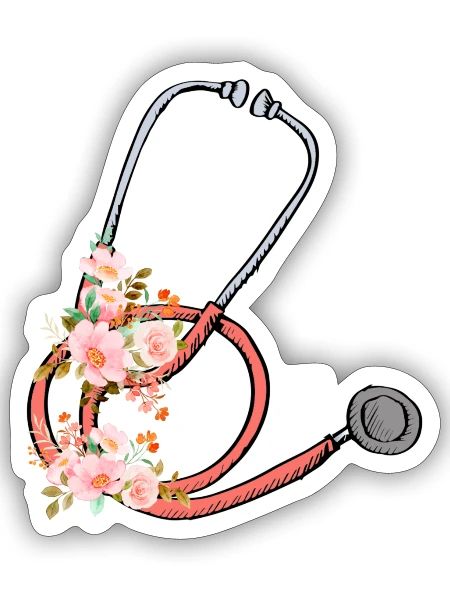 Stethoscope Floral Sticker - Sticker - white matte - Front