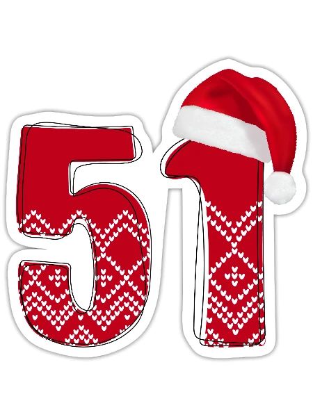 Celebrate 51 Christmas Years - Number Fifty One - Sticker - white matte - Front