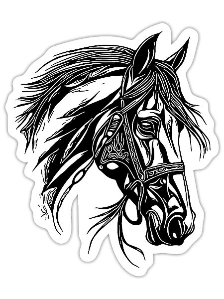 Racy Horse With Mane Horse Dressage Equestrian - Sticker - white matte - Front