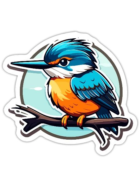 Common Kingfisher Bird Illustration - Sticker - white matte - Front