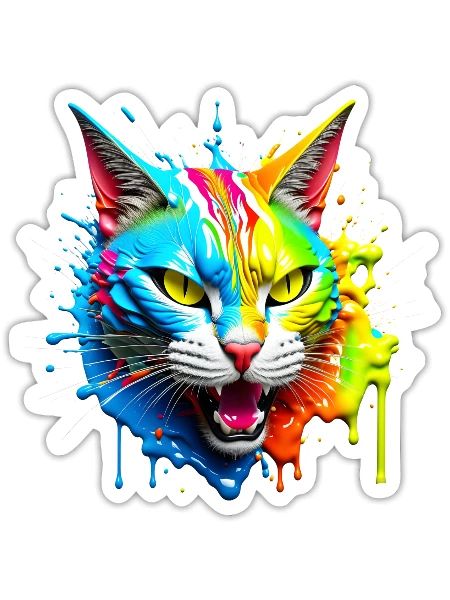 Colorful cat face with paint splashes - Sticker - white matte - Front