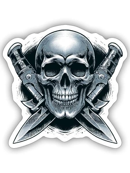 Twin Blades: Skull Between Daggers - Sticker - white matte - Front