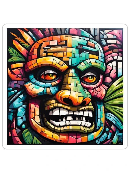 Colorblock Tribal Mask Mosaic - Sticker - white matte - Front