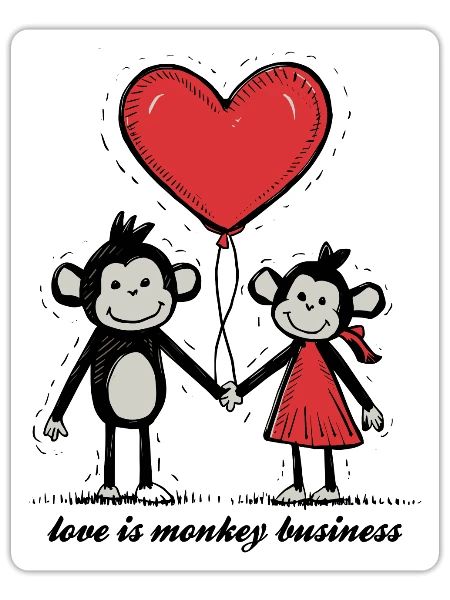 Monkey Lovers Stick Figure Couple - Sticker - white matte - Front