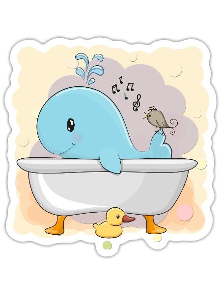 Baby Whale in Bathtub At Bathroom Rubber Duck - Sticker - white matte - Front