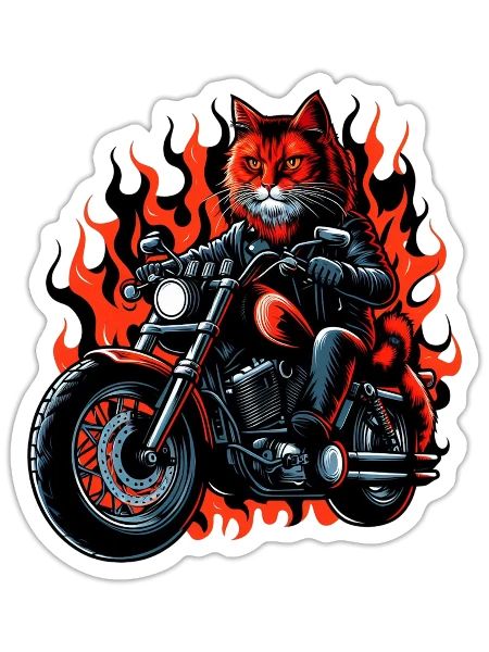 Cat Takes A Spin On A Cruise Motorcycle - Sticker - white matte - Front