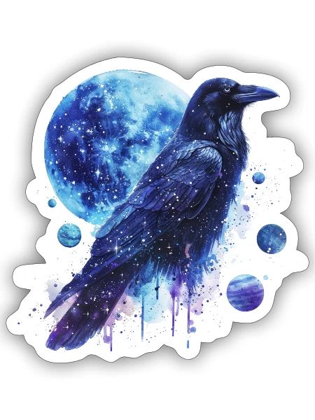 Celestial Raven Clipart Clipart, Crow Bird Witch - Sticker - white matte - Front
