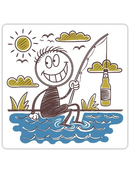 Funny Stick Figure Drawing Fishing and Beer - Sticker - white matte - Front