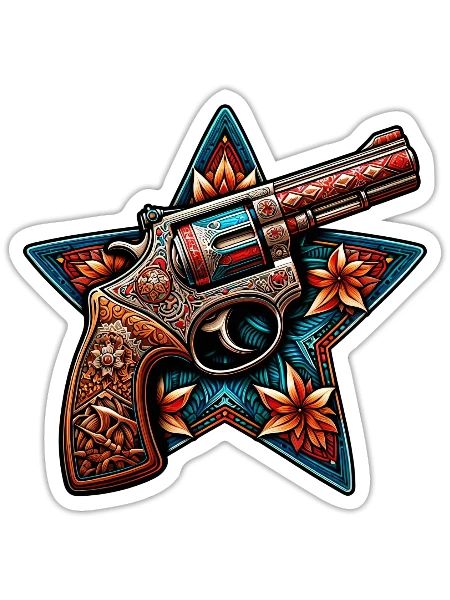 Revolver And Flower Batik Style - Sticker - white matte - Front
