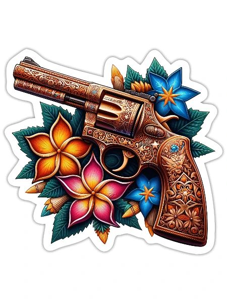 Revolver And Flower Batik Style 7 - Sticker - white matte - Front