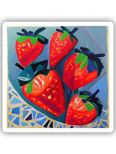 Fraises modernes - Sticker - blanc mat - Devant