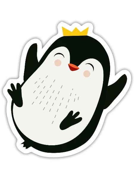 happy penguin with a golden crown - Sticker - white matte - Front