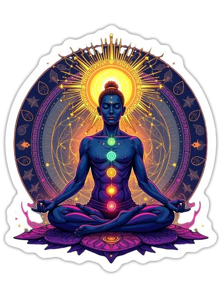 Meditating Yogi with Chakras - Spiritual Energ - Sticker - white matte - Front