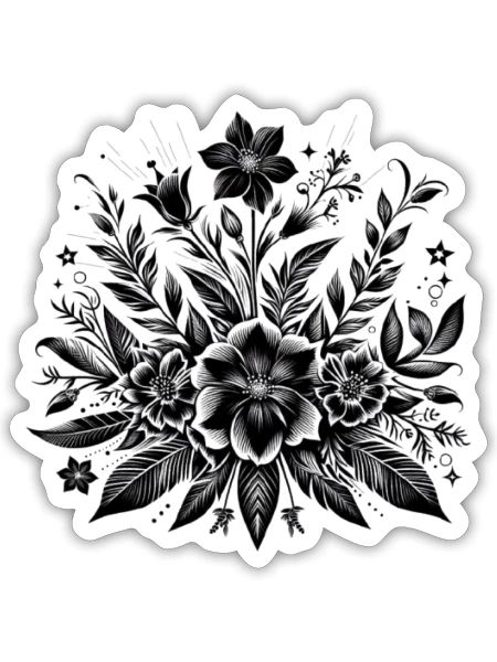 Black Bloom Elegance– Bold Botanical Monochrome - Sticker - white matte - Front