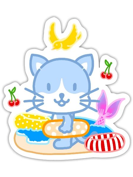 Blue Cat Beach Splash - Sticker - white matte - Front