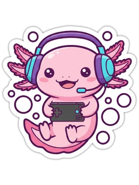 Gamer Axolotl Kawaii Anime Video Game - Sticker - white matte - Front