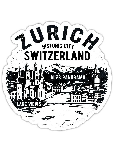 Zurich Switzerland Skyline With Alps Mountain View - Sticker - white matte - Front