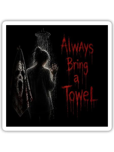 Always Bring a Towel - Skull Horror Bathroom Print - Sticker - white matte - Front