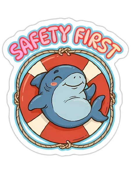 Safety First Funny Shark Lifebuoy Mascot - Sticker - white matte - Front
