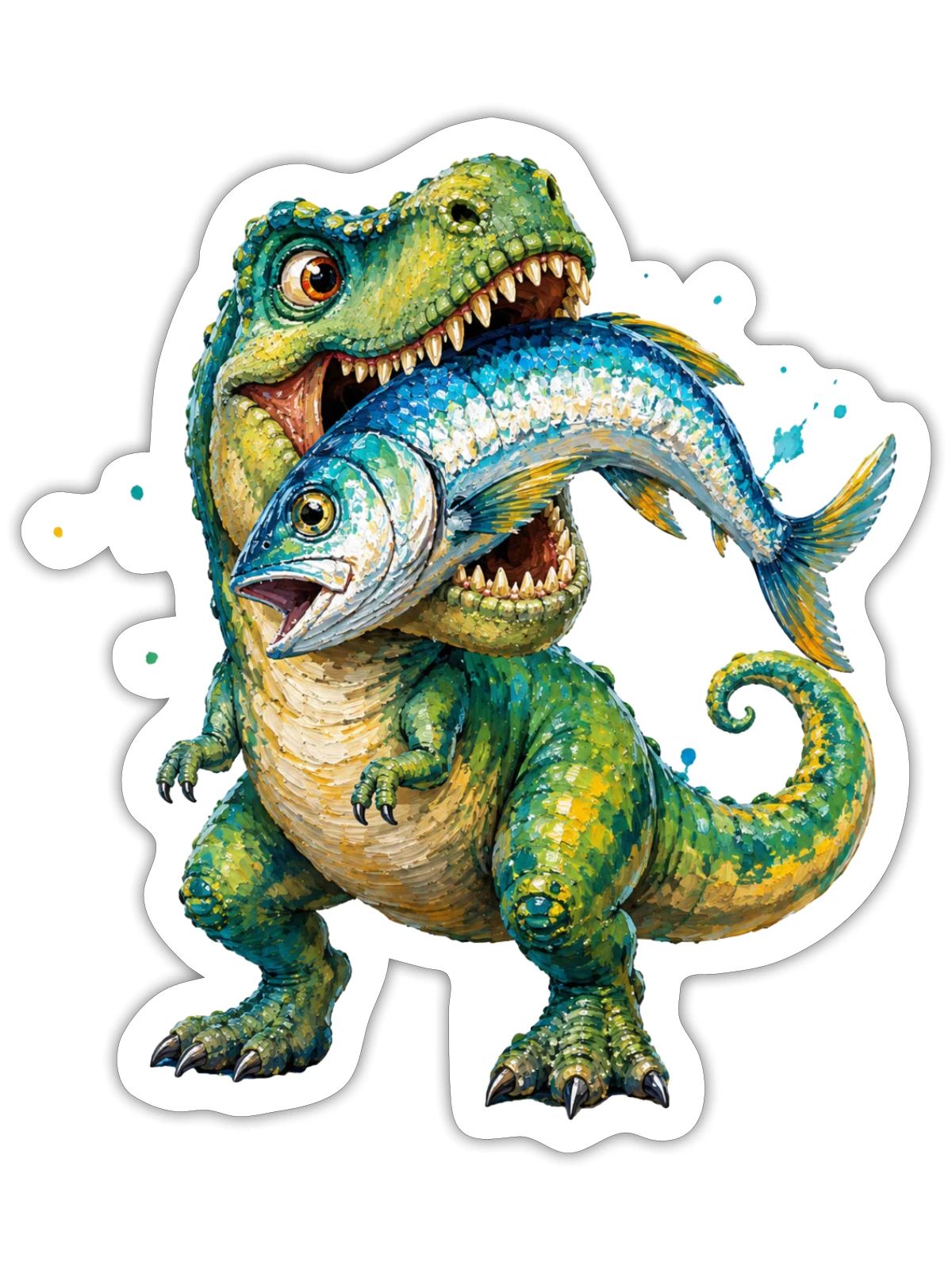 Cretaceous Catch: Dino with Fish - Sticker - white matte - Front