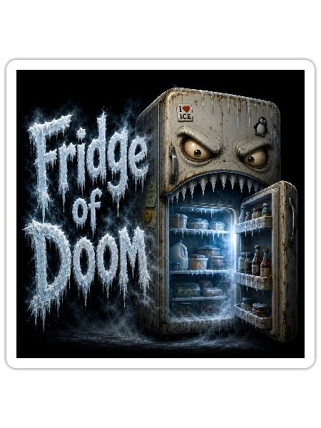 Fridge of Doom - Funny Scary Monster Refrigerator  - Sticker - white matte - Front