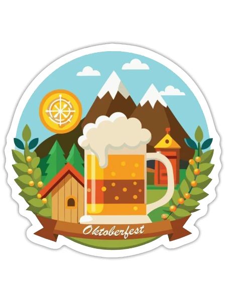 German Beer Alps Mountain Vector Emblem - Sticker - white matte - Front