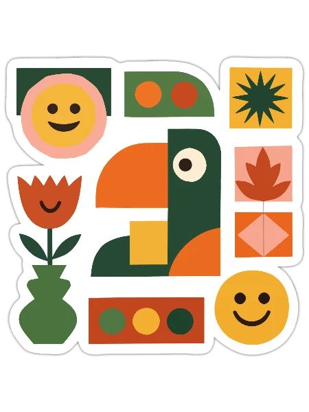 ColorBlock Botanicals Abstract - Sticker - blanc mat - Devant