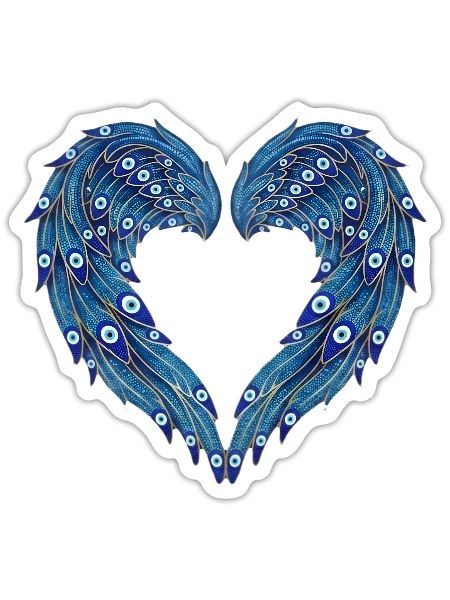 Evil Eye Angel Wings Heart Amulet - Sticker - white matte - Front