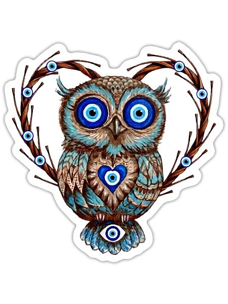 Owl Evil Eye Wisdom Art - Sticker - white matte - Front