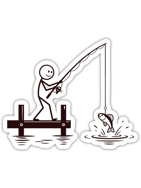 Stick Figure Fishing vector one color - Sticker - white matte - Front