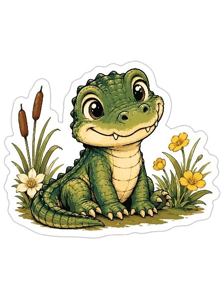 Playful Alligator in Bloom - Sticker - white matte - Front