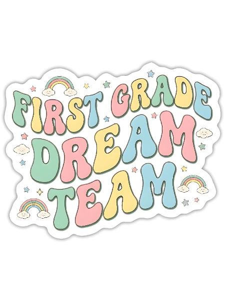 First Grade Dream Team Groovy Rainbow Teacher - Sticker - white matte - Front