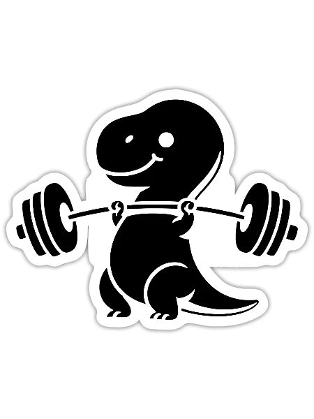 T-Rex with Dumbbell Workout - Sticker - white matte - Front