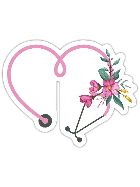Floral Stethoscope - Sticker - white matte - Front