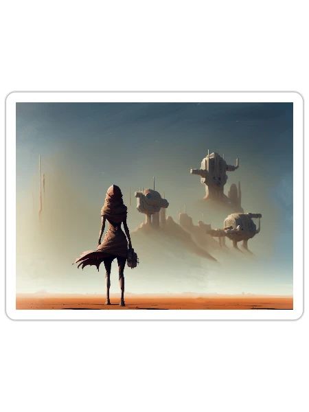 Desert with futuristic buildings - Sticker - white matte - Front