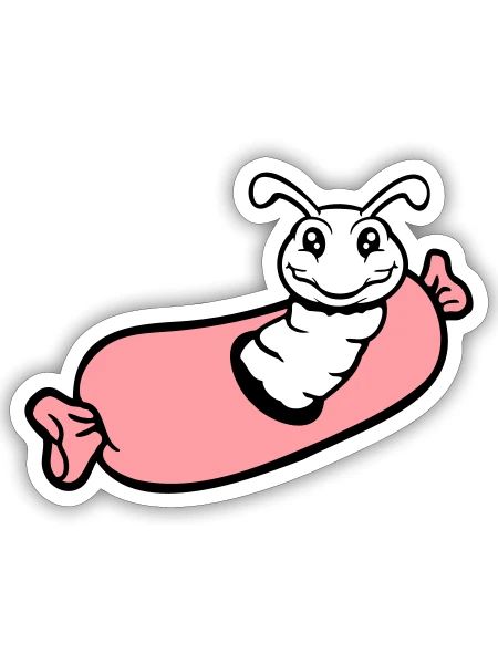 Caterpillar hole sausage BBQ barbecue hunger eat - Sticker - white matte - Front